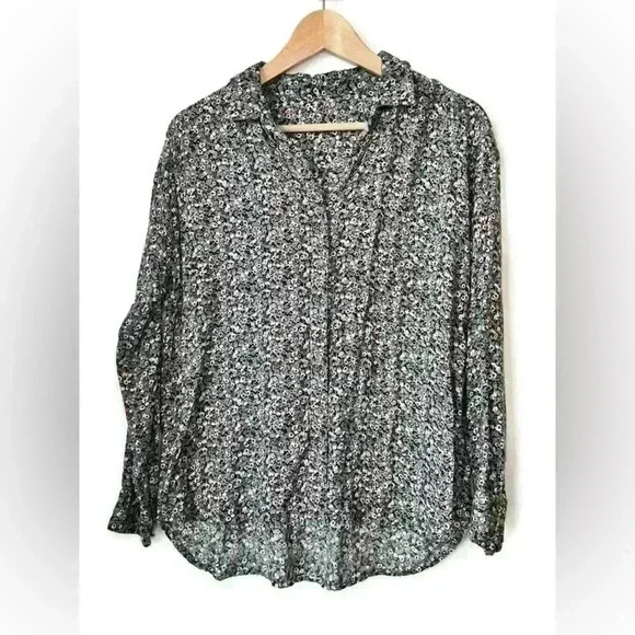 Womens Floral  Pattern Blue Pink Long Sleeve Button Down Grandmacore Shirt Small - Picture 1 of 8